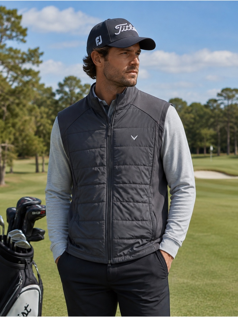 Callaway Vest Mens Gray Quilted Softshell Full Zip Golf Outdoor Insulated L